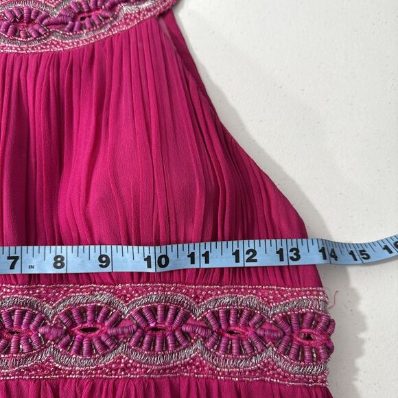 Aidan Mattox Mini Dress Womens 2 Pink Silk Beaded Halter Babydoll Hoco 90s‎ Y2K - Picture 7 of 10